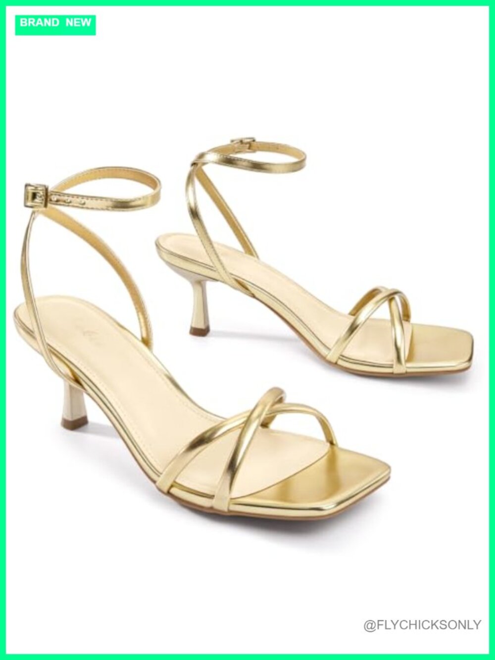 Kitten Heel Strappy Sandals Square Open Toe Ankle Strap Dress Shoes
